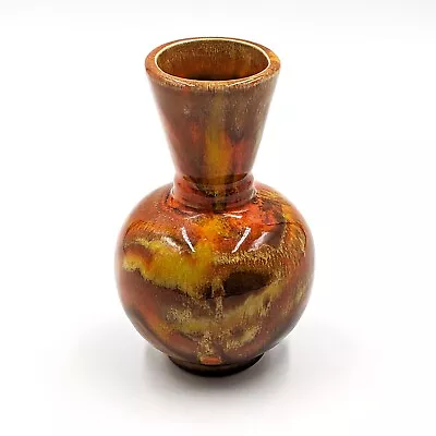 Buy Vintage California Pottery Vase Orange Gold Drip Glaze Bulbous Base Funnel Neck • 14.35£
