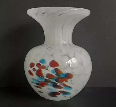 Buy Vintage Mdina Maltese White Red  & Blue Art Glass Small Squat Vase 90mm Signed • 9.99£