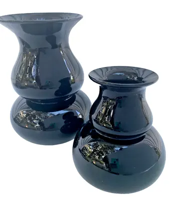 Buy Black Amethyst Glass Bulbous Vases Set Of 2 One 7 1/8  And One 9 7/8  Tall. • 38.41£
