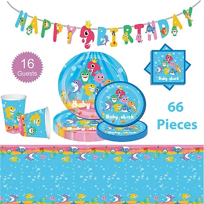 Buy Baby Shark Birthday Party Decoration Table Ware Supplies Kit Banner 16 Guests • 16.48£