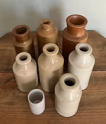 Buy Collection Of Eight 8 Vintage Stoneware Pottery Bottle Bottles Jug Pot Flagon • 15.99£