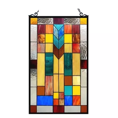 Buy Stained Glass Tiffany Style Geometric Mosaic Design Hanging Window Panel • 153.35£