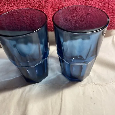 Buy Vintage Set Of 2 Libbey Crisa Cobalt Blue Drinking Glasses Paneled Tumblers 4 H • 12.21£