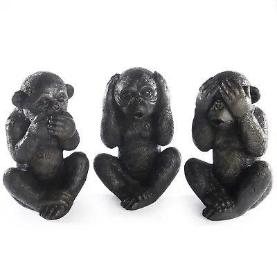 Buy Wise Monkey Garden Ornaments - Set Of 3 Decorative Zen Animal Figurines | M&W • 12.99£