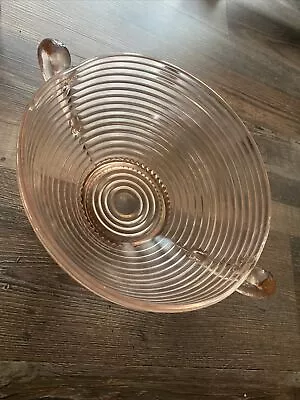 Buy Anchor Hocking Footed Fruit Bowl Manhattan Pink  Depression Glass Vintage Handle • 13.28£