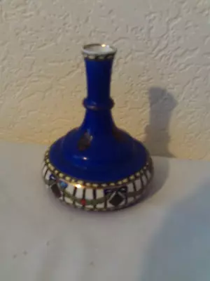 Buy Fenton Luxor Blue Gold Bud Vase 4” Back Stamped • 10£