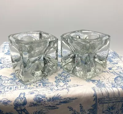 Buy Heavy Crystal Glass Square Candle Holder X2 • 9.99£
