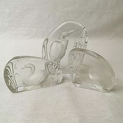 Buy Set Of Three Wedgwood Glass Paperweights Birds Engraved Heron Swan Kingfisher • 35£