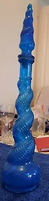 Buy Vintage Depose Italian Genie Bottle Decanter With Stopper Blue Spiral Glass • 30£