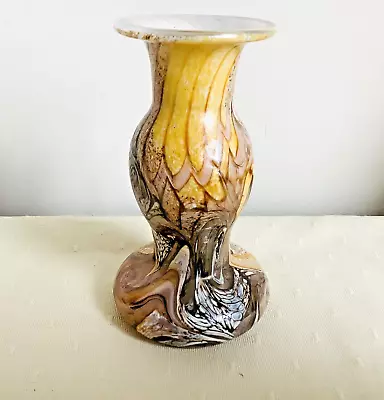 Buy Maltese Gozo Cased Glass Vase Sandy Brown & White 'Stone' Design 5 Inch Signed • 20£