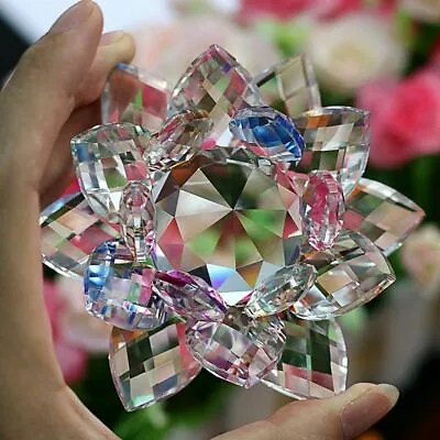 Buy Colorful Rainbow Color Crystal Sparkle Crystal Lotus Flower Ornaments Home Decor • 15.99£