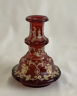 Buy Antique Bohemian Moser Art Glass Ruby Red Cut Enameled Perfume Scent Bottle • 199£