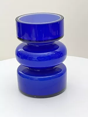 Buy Small Vase PO STRÖM ALSTERFORS SIGNED GLASS Scandinavian, Dark Blue  1960s • 144.44£