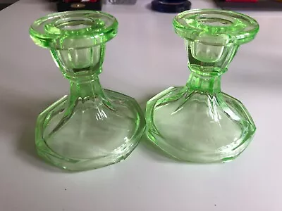 Buy Pair Green Glass Candlesticks, Possibly Vintage/retro  • 5.99£