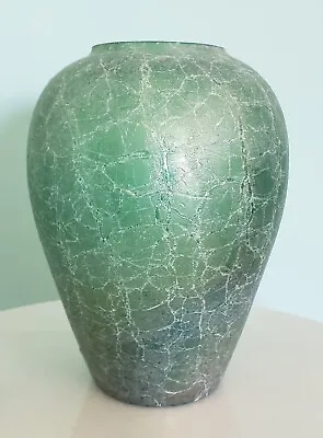 Buy Vintage Silvestri Mouth Blown Green Crackle Textured Iridescent Art Glass Vase • 47.31£