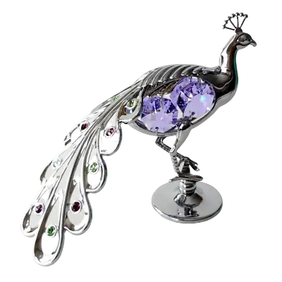 Buy Crystocraft Peacock Crystal Ornament Swarovski Elements Gift Boxed Lilac Silver • 27.99£