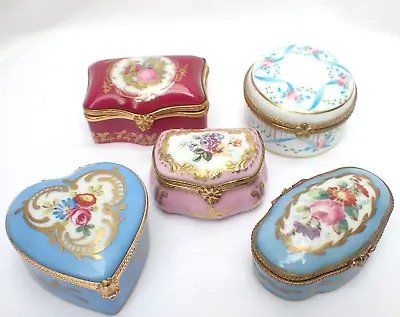 Buy Five Limoges Porcelain Trinkit Boxes With Flowers Sevres Style Blue Pink Bc • 124.99£