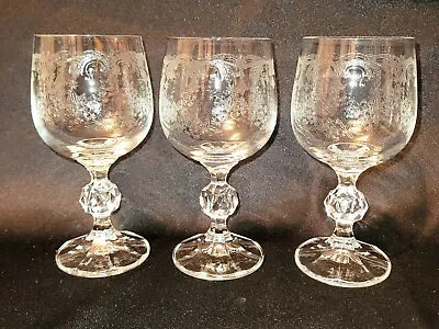 Buy Vintage Cascade Bohemia Fine Lead Crystal Etched Wine Glasses 8oz Lot Of 3. • 18.90£