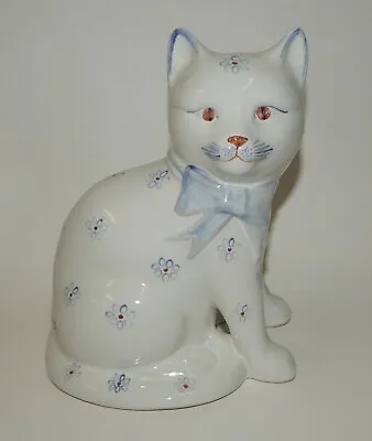 Buy Vintage Rye Pottery England Hand-Painted Blue Floral Cat Figurine • 33.14£