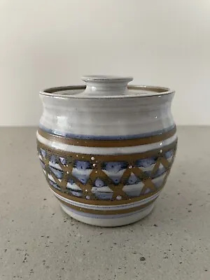 Buy Pilling Pottery Studio Art Lidded Jar. 11 Cm High X 11 Cm Wide. Cream & Blue. • 12.80£