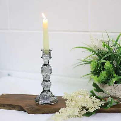 Buy Grey Candle Holder Glass Tall Vintage Taper Table Tabletop Party Dinner Home • 9.95£