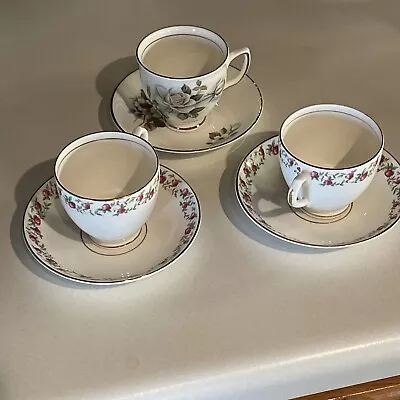 Buy Vintage Lot Of Three - Duchess Bone China  Floral Cups & Saucers England • 11.37£