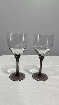 Buy Libbey Domain Wine Glasses With Amethyst Stems Set Of 2 Vintage • 18.97£