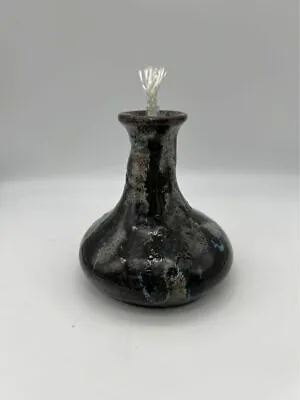 Buy Studio Art Pottery Oil Lamp Bud Vase Blue Black Grey Drip Glaze Wabi Sabi • 15.36£