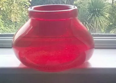 Buy Dartington Glass Flame Red Squat Collared Bowl FT 81 Frank Thrower 60s Design • 90£