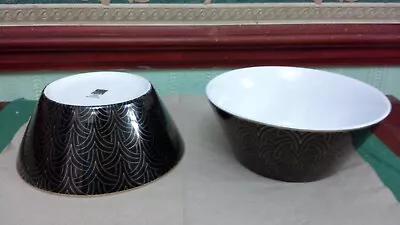 Buy 2 X BIBA DECO Bowls / Porcelain Dishes-art Deco Style -black /gold Decor-vgc • 8.45£