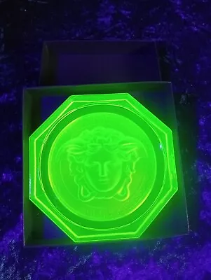 Buy Rosenthal Versace Glass Coaster NEW Boxed Uranium Yellow / Glows Green Under UV • 39.99£