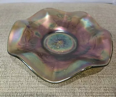 Buy Antique Northwood Green Carnival Glass Ruffled Bowl Poppy Pattern • 24.02£