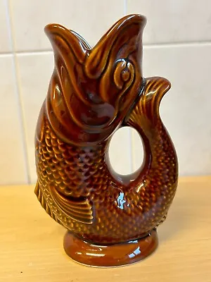 Buy Vintage Dartmouth Glossy Brown Fish Glug Jug 18cms Gurgle Vase 2 Small Chips • 13.95£