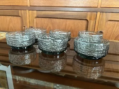 Buy Vintage Dartington Glass Frank Thrower Pudding Bowls - 6 Smoked Glass Bark Decor • 36£