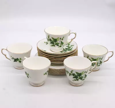 Buy ROYAL VALE Tea Cup And Saucer Trios Set Green Ivy Leaf 16 Pcs For 5 Vintage Bone • 4.99£