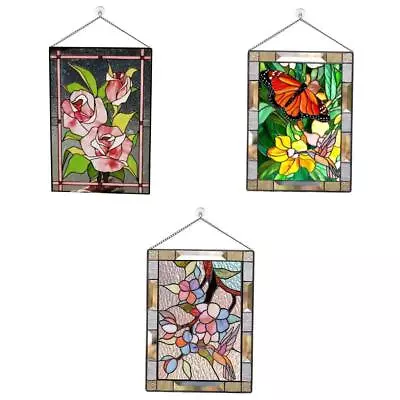 Buy Set Of 3 Stained Glass Window Hangings, Decorative Flowers • 21.26£