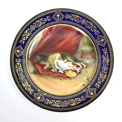 Buy Antique Royal Vienna Hand Painted Plate Little Girl Sleeping Irish Wolfhound Dog • 849.11£