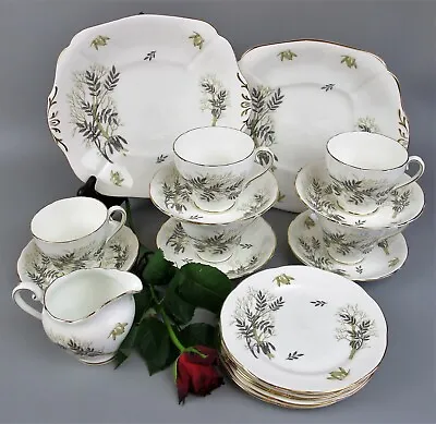Buy Adderley Tea Set Service. Cups Plates Jug. 1950s Vintage Bone China. White Green • 37.99£