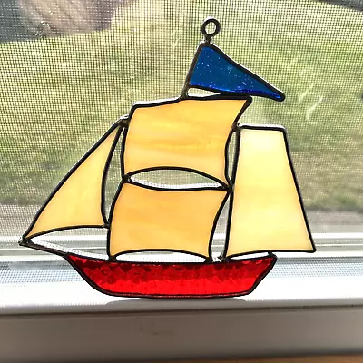 Buy Sailboat Sun Catcher Stained Glass Window Ornament Artisan Made 6.5  • 9.60£