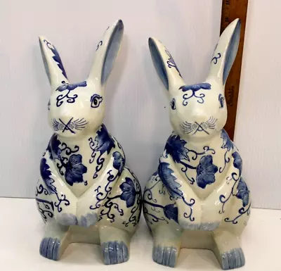 Buy Victoria Ware Ironstone Flow Blue 15 In Rabbit Pair Bunnies Carrot & Garden • 118.40£