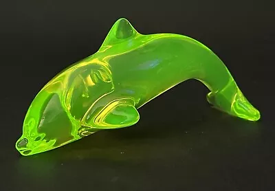 Buy Signed Daum France Uranium Vaseline Green Glass Dolphin Sculpture 5” Long Ex Con • 125£