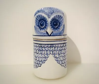 Buy Vintage Blue And White Porcelain Owl Lidded Pot • 15£