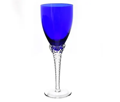 Buy Stemmed Cobalt Blue Crystal Goblet Glass Twisted Stem Water Wine (10oz) • 12.30£