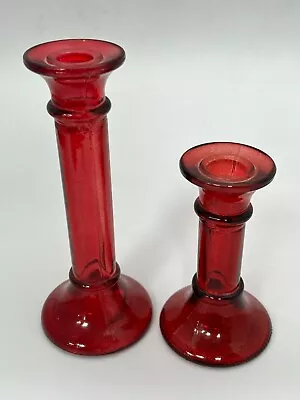 Buy Pair X2 Hollowed Vintage Red Glass Candlestick Holders 7.5  & 5  #LH • 9.99£