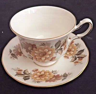 Buy Queen Anne Bone China Made In England Teacup And Saucer Brown Floral Pattern • 14.23£