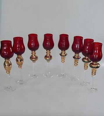 Buy Czech Bohemian Crystal Ruby Red Set 8 Cordial Aperitif Glasses Gold Clear Stem • 79.53£