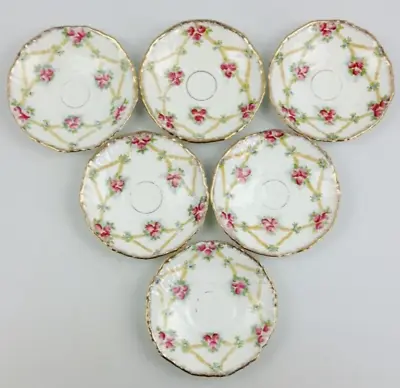 Buy Antique Royal Stafford 6x 13.5cm Tea Cup Saucers - Pink Roses Hand Coloured • 9£