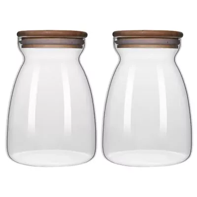 Buy Airtight Glass Jars With Wood Lids And Spoons - 2pcs 500ML • 16.18£
