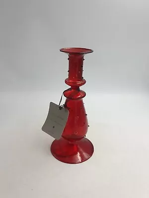 Buy Ana Jakobs Ruby Red Hand Made Fine Glass Candlestick Holder Raised Dots Detail • 17.99£