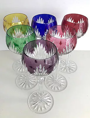 Buy AJKA MULTI COLOR CASED CUT TO CLEAR CRYSTAL 8 1/4  WINE GOBLETS Set Of 6 • 570.63£